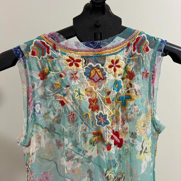 $458 NWT Johnny Was BIYA Forever Flower Floral Mesh Embroidered Maxi Dress S - Picture 4 of 16